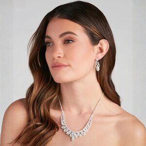 Windsor ✦ Silver Rhinestone Necklace & Earring Set ✦ Formal Occasion Jewelry NWT